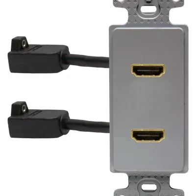 Hubbell Premise Wiring Products, Decorator Plate Frame with 2) HDMIFemale to Female, Gray