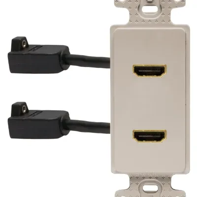 Hubbell Premise Wiring Products, Decorator Plate Frame with 2) HDMIFemale to Female, Light Almond