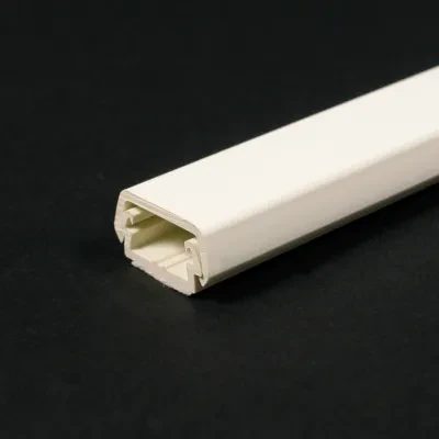 Low-profile, two-piece raceway with durable, textured PVC ivory or white finishes. Available in 5' (1.52m) lengths. Packed 100' (30.5m) per carton. Supplied with wide adhesive tape...