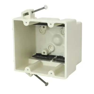 32.5 Cu. In. two gang electrical box for use with nonmeatllic sheathed cable - Machine tapped device holes, offset gauge marks, leveling ribs, rigid hard box construction, no disto...