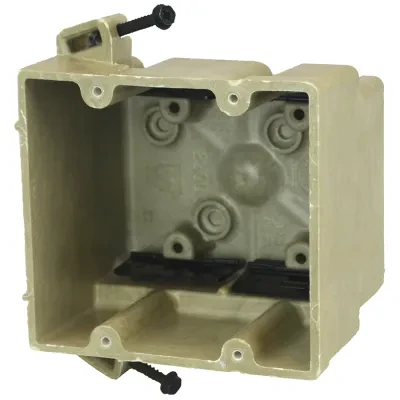 32.5 Cu. In. two gang electrical box for use with nonmeatllic sheathed cable - Machine tapped device holes, offset gauge marks, leveling ribs, rigid hard box construction, no disto...