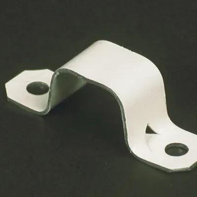 Converts to one-hole by breaking off at the score. Lanced tab holds strap in place while fastening to surface. NOTE: Use #8 panhead screws.