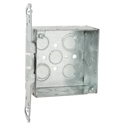 4 In. Sq. Brkt. Box, 2-1/8 In. Deep - Welded with Conduit KO's, 600V,TS, Flush