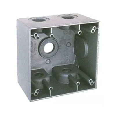 BWF DTB-75V 2-Gang Deep Weatherproof Outlet Box, Number Of Outlet: 5, Material: Metal, Size: 3/4 IN, Gray Color, Construction: Rugged, Seamless, Die-Cast, Cable Entry: (5) 3/4 IN T...
