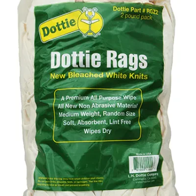 Wiping Rag, White, Features-New Bleached Knit Rags, Medium Weight, Soft, Absorbent, Low Lint, 2 pound bag