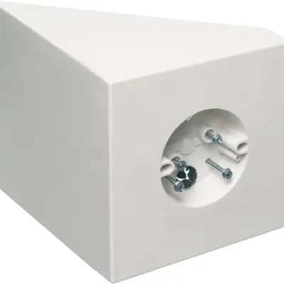 Fan and fixture mounting box for new construction. Fits sloped ceilings up to 45 degrees. 70lb, 200lb fixture. Paintable textured finish. 14.5 cu. 8" square mounting surface handle...