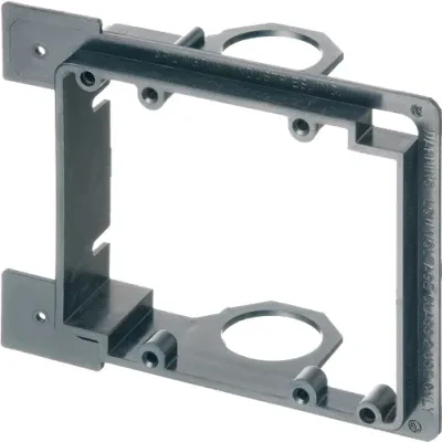 Low voltage bracket for new construction. Mounts vertical on wood or metal studs. Non Metallic. Two gang. For class 2 low voltage wiring. Built in 3/4" Knockout.