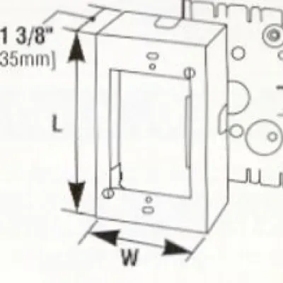 For deep switches and receptacles. Base has two 1/2" trade size KOs. Larger gang boxes available by special order. Single-gang: 4 5/8" L x 2 7/8" W (117mm x 73mm). Accepts NEMA sin...