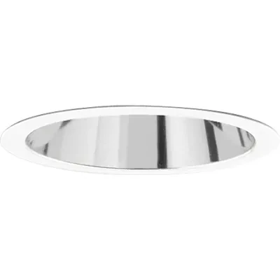 Clear Alzak Cone recessed trim for use with insulated ceilings. 7-3/4 in outside diameter.