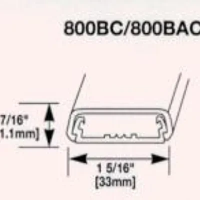 Low-profile, two-piece raceway with durable, textured PVC ivory or white finishes. Available in 5' (1.52m) lengths. Packed 100' (3.05m) per carton. Supplied with wide adhesive tape...