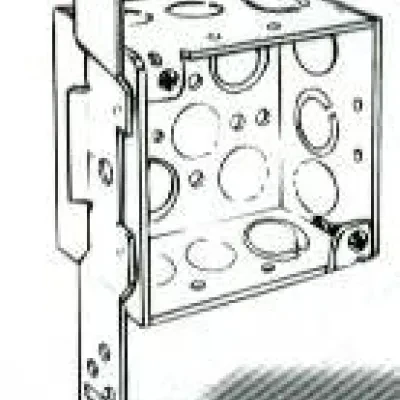 4 In. Sq. Brkt. Box, 2-1/8 In. Deep - Welded with Conduit KO's, 600V,TS, Flush
