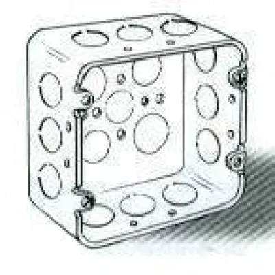 4-11/16 IN. SQ. BX. 2-1/8 IN. DP. WELDED WITH CONDUIT KO'S, 600V, RAISED GROUND 1/2-3/4 TKO