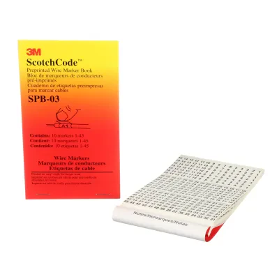 3M™ ScotchCode™ Pre-Printed Wire Marker Books SPB contain printed vinyl coated cloth wire and terminal markers withclearly printed letters, numbers and industry-standard legends.