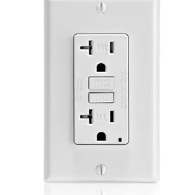 Self-Test Slim Tamper Resistant GFCI Receptacle. Nema 5-20R 20A-125V At Receptacle, 20A-125V Feed-through. Lighted - White With White Test And Reset Button.