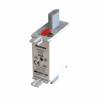 Eaton Bussmann series low voltage NH Fuse, Live gripping lug, 500V, 40A, 120 kAIC, Combination fuse status indicator, fuse, Blade end connection, Class C gL/gG, Square-body with kn...