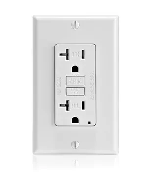 Self-Test Slim Tamper Resistant GFCI Receptacle. Nema 5-20R 20A-125V At Receptacle, 20A-125V Feed-through. Lighted - Brown With Brown Test And Reset Button.