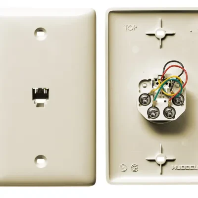 Hubbell Premise Wiring Products, Plates, 1-Gang, With Jack, 6-Position4-Conductor, Screw Terminal, Light Almond