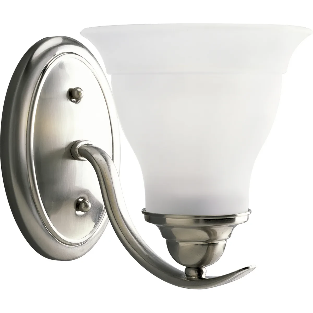 One-light bath fixture featuring soft angles, curving lines and etched glass shades that mount up or down. Gracefully exotic, the Trinity Collection offers classic sophistication f...