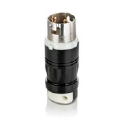 50 Amp, 125/250 Volt AC, Black & White Locking Plug, Industrial Grade, Grounding, California-Style, Black-White