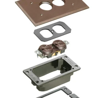 Trim kits for Arlington's Non Metallic concrete floor boxes. Brown.