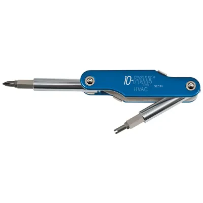10 Fold Screwdriver with Schrader Valve Core, Great for HVAC and other industrial applications.