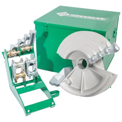 1/2" - 2" EMT Shoe Group.  Bend 1/2" - 2" conduit on one shoe. No loose pieces.  One time set-up.  Less lifting reduces operator fatigue.  Works with Greenlee 555C electric conduit...