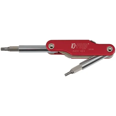 10-Fold Screwdriver / Nut Driver, Fractional Hex, Folding pocket-style 10-in-1 tool with interchangeable bits - 8 screwdriver sizes and 2 nut drivers