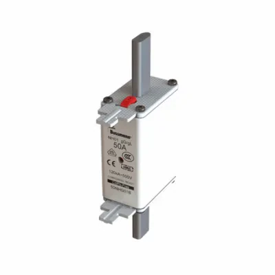 Eaton Bussmann series low voltage NH Fuse, Live gripping lug, 500V, 50A, 120 kAIC, Combination fuse status indicator, fuse, Blade end connection, Class C gL/gG, Square-body with kn...