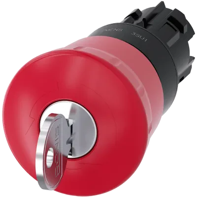 EMERGENCY STOP mushroom pushbutton. 22 mm. round. plastic. red. 40 mm. with lock RONIS. lock number SB30. positive latching. Key-operated release Z=50-unit packaging