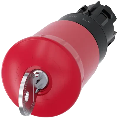 EMERGENCY STOP mushroom pushbutton. 22 mm. round. plastic. red. 40 mm. with lock BKS. Lock No. E7 (VW). positive latching. Key-operated release. Supplied without key. Z=50-unit pac...
