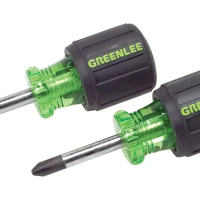 Stubby Two (2) Piece Screwdriver Set.  Precision-machined tips for exact fit.  Handle marked for easy identification of screwdriver size, type and length.  Strong, durable black ph...