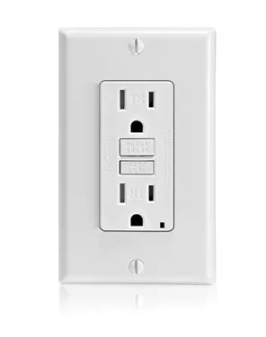 Self-Test Slim Tamper Resistant GFCI Receptacle. Nema 5-15R 15A-125V At Receptacle, 20A-125V Feed-through. Lighted - Ivory With Ivory Test And Reset Button.
