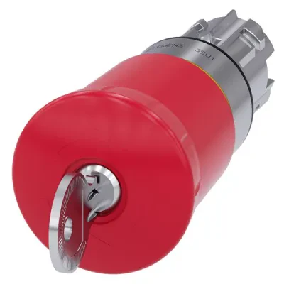 Em. stop mushroom pushbutton, 22mm, round, metal, shiny, red, 40mm, with bks lock, lock no. s1, positive latching, key-operated release