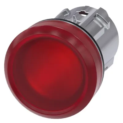 Indicator light, 22mm, round, metal, shiny, red, smooth lens
