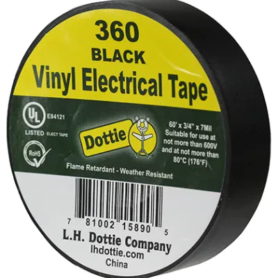 Electrical Tape, Polyvinyl Chloride material, Black, 3/4 IN x 60 FT x 7 MIL Size, 60 ft. length, 3/4 in. width, 30 N/CM tensile strength, 7 mil. thickness, Steel-1.5, Backing-0.15...