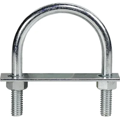 U-Bolt, Low Carbon Steel material, Zinc Plated Finish, 1-1/2 in. length, 4 x 5-1/2 in. Size, Internal-4 in. diameter, NC Rolled Machine thread, 2 nuts, Hex nut type, 1-1/2 in. thre...