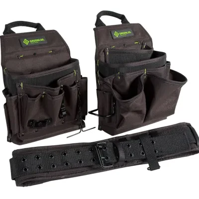 Pouch handles allow for easy carrying and storage without spilling tools.  Design features two versatile pouches that are removable and interchangeable.  3" padded belt features fo...
