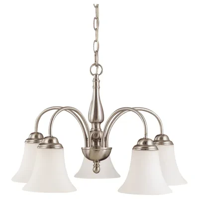 Dupont - 5 light 21 Chandelier w/ Satin White Glass - Brushed Nickel