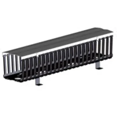 Vertical Front Only Cable Management, 8" Channel x 80" Long. Black Hinge Cover.