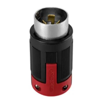 Eaton locking connector, #10-6 AWG, 50A, Industrial, 600 Vac, 250Vdc, Back wiring, Black, red, Non-NEMA, Three-pole, Four-wire, Nylon, 0.44 to 1.06 in