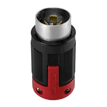 Eaton locking connector, #10-6 AWG, 50A, Industrial, 600 Vac, 250Vdc, Back wiring, Black, red, Non-NEMA, Three-pole, Four-wire, Nylon, 0.44 to 1.06 in