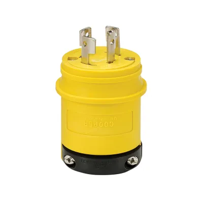 Eaton severe duty locking plug, #18-10 AWG, 20A, Industrial, 120/208V, Back wiring, Yellow, black, Non-NEMA, Four-pole, Four-wire, Santoprene thermoplastic elastomeric
