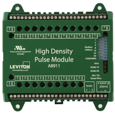 The HD Pulse Module is perfect for bringing large banks of pulse submeters into Modbus networks. Connect up to 23 dry contact pulse outputs for easy Modbus RS-485 integration