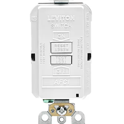 20A-125V. Smartlock Pro Slim Blank Face AFCI. Lighted. Feed-through. W/Ivory Test And Reset Buttons. Mounting Screws. Less Wallplate And Wallplate Screws. - White