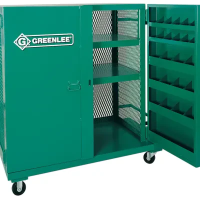 58 x 60 Mesh cabinet.  High-visibility mesh screen on 3 sides.  48 smaller, individual compartments, enabling storage of smaller tools and accessories.  Platform for shovels, picks...