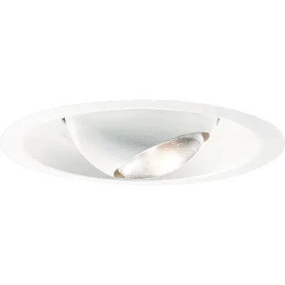 6 in Mini Eyeball in White finish and bright white powder painted metal flange and ball. For insulated ceilings. Rotates 358, tilts 30 max. 7-3/4 in O.D.