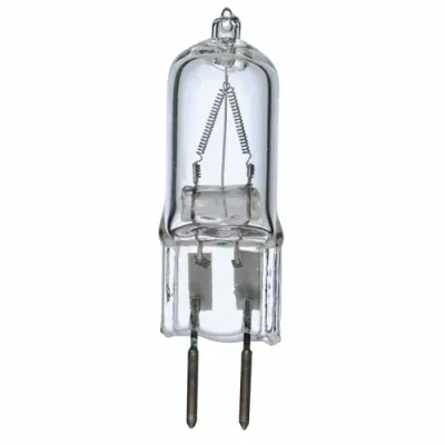 Halogen Bi Pin Lamp, Designation: 35T4/CL, 120 V, 35 WTT, T4 Shape, GY6.35 Bi Pin GY6.35 Base, Clear, CC-2V Filament, 2000 HR, Lumens: 380 LM Initial, 1-31/32 IN Length, 1/2 IN Dia...