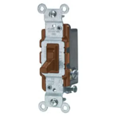 15 Amp, 120 Volt, Toggle Framed 3-Way AC Quiet Switch, Residential Grade, Grounding, Quickwire Push-In & Side Wired, Brown