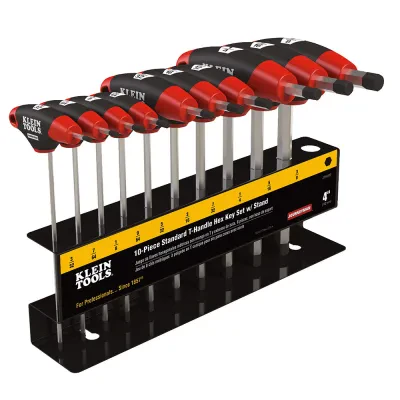 Hex Key Set, SAE T-Handle, 4-Inch, with Stand, 10-Piece, T-Handle hex key design delivers more torque to the fasteners