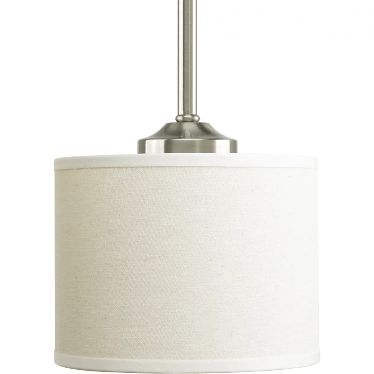 Harkening back to a simpler time, the Inspire Collection freshens traditional forms with flowing lines. This one-light mini-pendant features an off-white linen fabric shade and Bru...